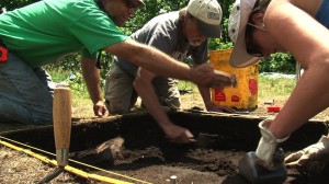 Three Excavators Excavating Soil