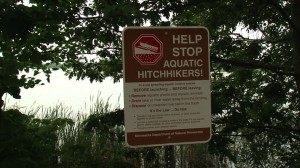 "Help Stop Aquatic Hitchhikers" DNR Sign at Boat Landing