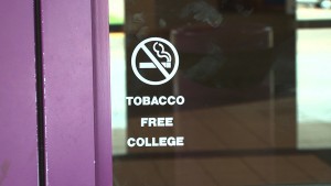 Tobacco Free College Sign on Glass Door