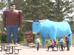 Paul Bunyan and Babe in Bemidji with People in Front