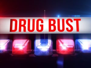 "Drug Bust" over Police Lights