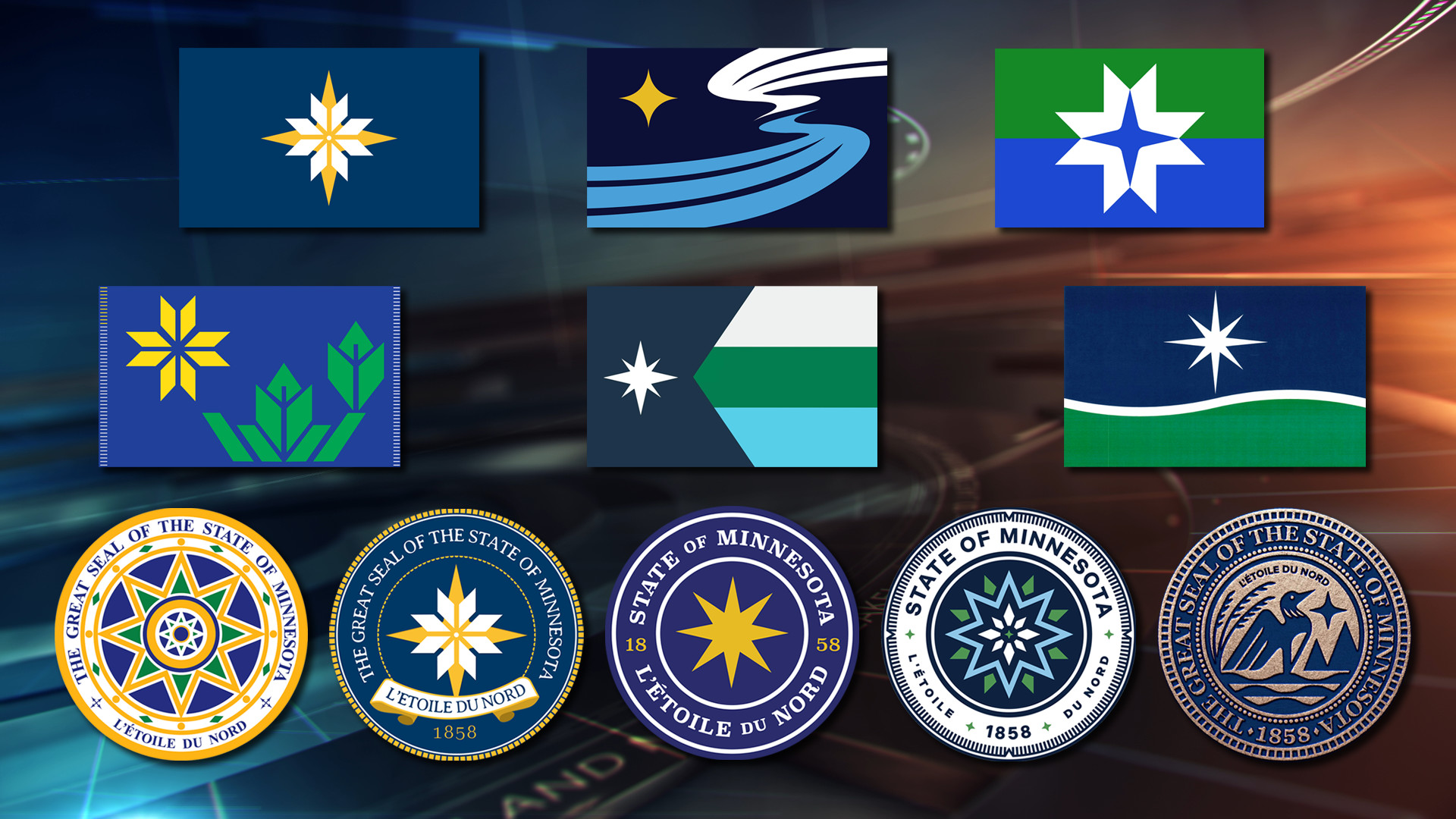 Finalists Picked For New MN State Flag And Seal Designs Lakeland PBS   Minnesota State Flag Seal Redesign Finalists FS 