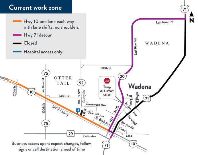 highway 10 wadena detour updated map
